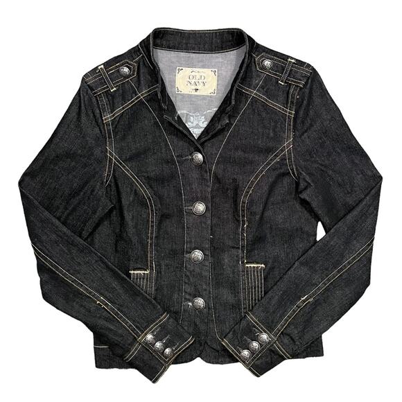 Old Navy Dark Indigo Vintage Y2K Cropped Structured Denim Jacket Womens Medium - Picture 1 of 8